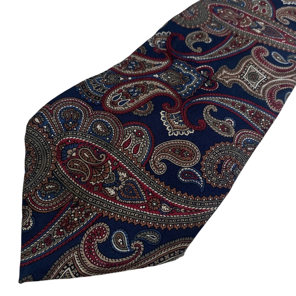 Henry Alan Vintage Necktie Silk Paisley Print‎ Classic Tie Blue Brown USA EUC